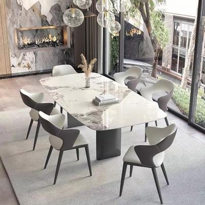 China Popular Factory High Hardness Furniture Tops Wear Resistance And Home Dining Table Set Modern Design Cheap Marbling Agglomerated Stone Dining Table With Chairs for sale