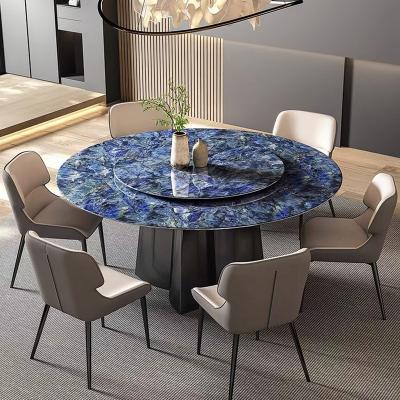 China Luxury European Style Convertible Dining Room Furniture 6 Seater Metal Legs Design Round Sinter Stone Dining Table for sale