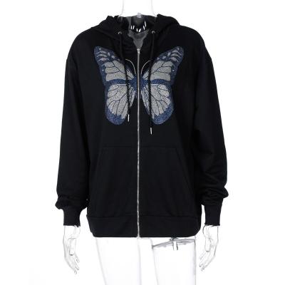 China Fashion AHY001 Butterfly Design Streetwear Breathable Women Long Sleeve Hoodies Long Hoodie For Women for sale