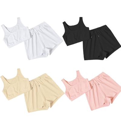 China AAXY8606 Solid Color Breathable Sleeveless Tank Top Shorts Sports Casual Fitness Womens High Waisted Two Piece Set for sale