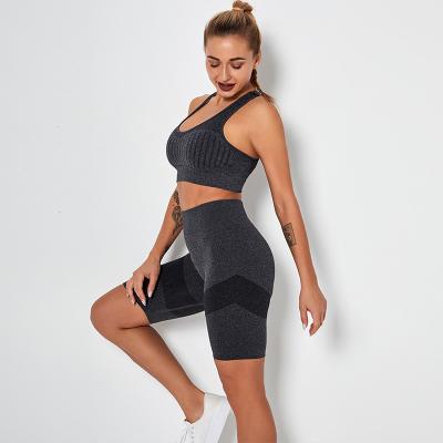 China AYSK9183 Women's High Waist Workout Clothing 2 Pcs Fitness Suit Breathable Short Gym Wear Ladies Large Sports Bra Activewear Yoga Sets for sale