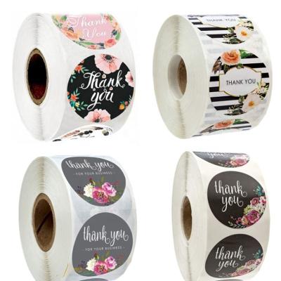 China 500pcs/Roll Waterproof Black And White Stripe Floral Thank You Cute Round Sticker For Children for sale