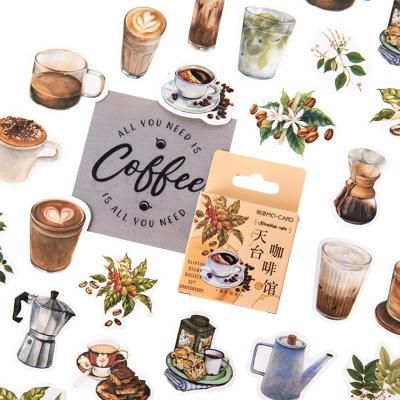 China Waterproof+Eco-friendly 46pcs/box Rooftop Cafe Sticker Box Coffee Stickers DIY Decoration Vintage Scrapbooking Stickers For Kids for sale