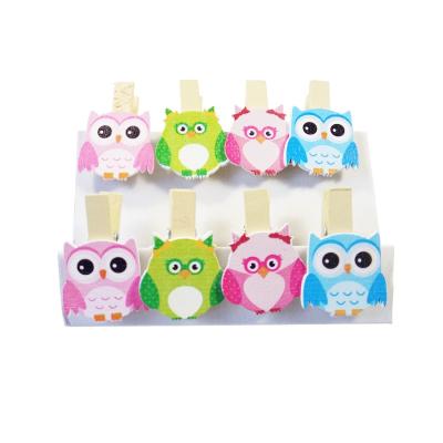 China art & Wholesale Cute 8pcs/pack Owl Shape Wooden Clips School Office Supplies Stationery Message Folder Collectable Photo Cards Clips for sale