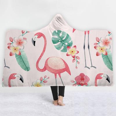 China Novelty Sustainable Link Dyed Printed Fleece Soft Hooded Blanket Cheap Wholesale Blankets for sale