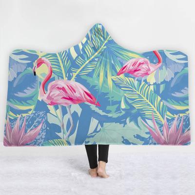 China Custom Sustainable Photo Sublimation Blanket Hoodie Soft Shear Blanket Hooded Wearable Blanket for sale