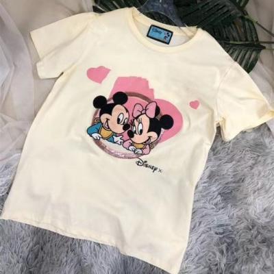 China New 2021 fashion Mickey embroidery casual wild patch printing casual loose T-shirt T-shirt for women high quality for sale