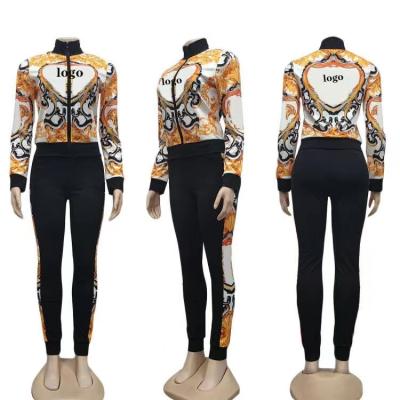 China Spring and autumn new QUICK-DRY haute couture clothing ladies print women's cotton thin upper pants two-piece suit for sale