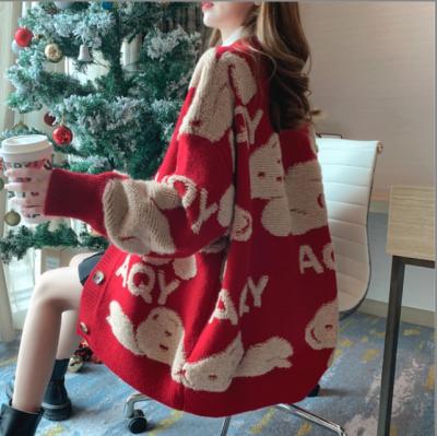 China Autumn 2021 new style lazy cardigan Korean loose red knitted western style anti-pilling sweater thick jacket women for sale