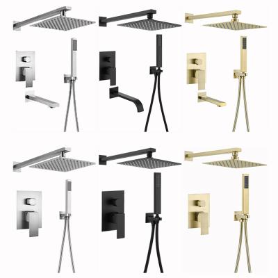 China Without Slide Bar SAMTOU Hidden Built in Wall Mounted Bath Shower Set Faucets and Wall Mounted Faucets Bath Shower Mixer Black Gold Shower Faucet for sale