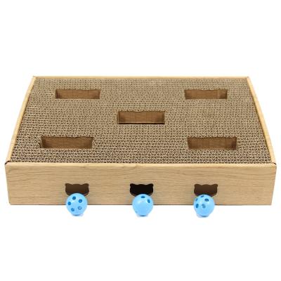 China Sustainable cat playing toy teasing puzzle box corrugated cardboard cat scratcher toy for sale