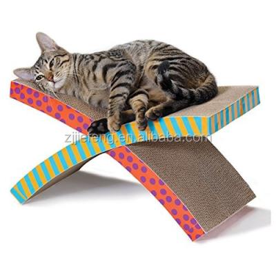 China Sustainable X-shaped Cat Cardboard Scratching Lounge Corrugated Cat Bed for sale