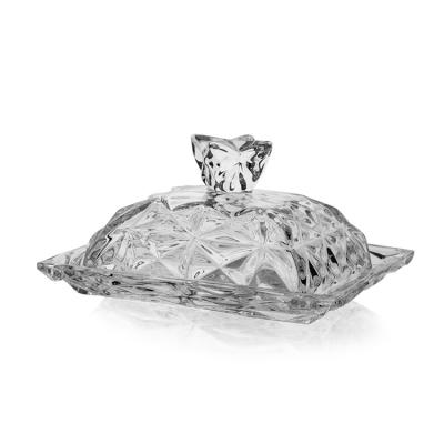 China Sustainable Classic Design Butter Dish With Lid Luxury Glass Plates Dish High Quality Dish for sale