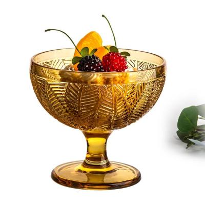 China Sustainable High Quality Embossed Green Leaf Ice Cream Bowl 13oz Large Creative Reusable Ice Cream Cup for sale