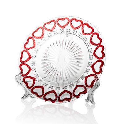 China Love Design Wedding Charger Dish Glass Dessert Plate Long Lasting Cake Plate 10inch Red Color for sale