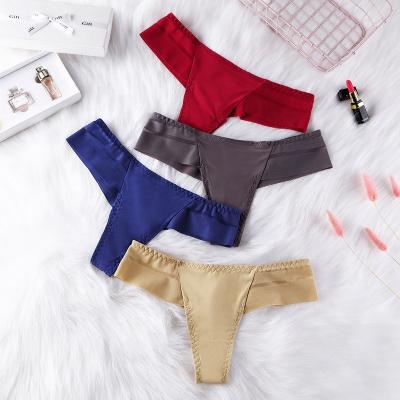 China Silk Seamless Underwear Women's Breathable Low Waist Ice Thong Breathable Panties for sale