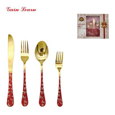 China Winning Viable Learn Top Luxury Christmas Party Gold Mirror 24 Pcs Red Flatware Set of Cutlery for 6 with Gift Box Cutlery Set Gift Box for sale