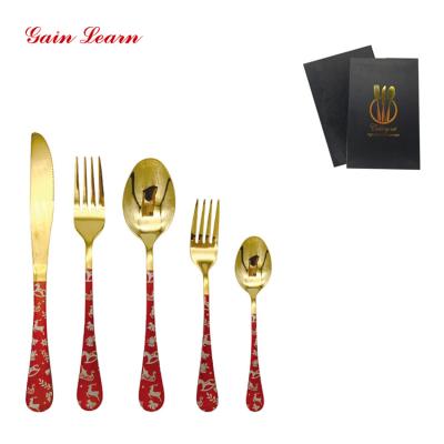 China Viable Gain Learn Hot Sale 5Pcs Stainless Steel Cutlery Set With Gift Box For Christmas Gift Red Silver Gold Cutlery Set for sale