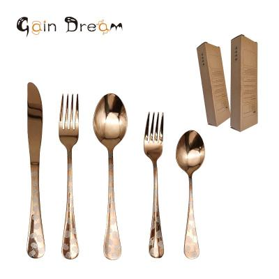 China Viable Winning Dream 30Pcs Halloween Cutlery Set Pumpkin Pattern Pvd Rose Gold Stainless Steel Tableware for sale