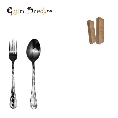 China Winning Dream 12/24 Pcs Viable Fork And Spoons Set Black Halloween Cutlery Stainless Steel Dessert Fork Spoon for sale