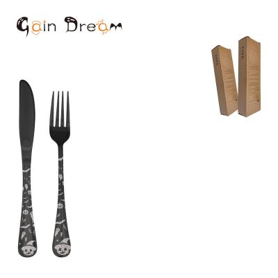 China Dream 12/24 Pcs Viable Winning Cutlery Black Knife Mirror Silverware And Fork Set Halloween Party Stainless Steel for sale