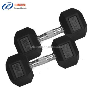 China Dumbbell Rubber Weight Cast Cover Hexagonal 30 Pounds for sale