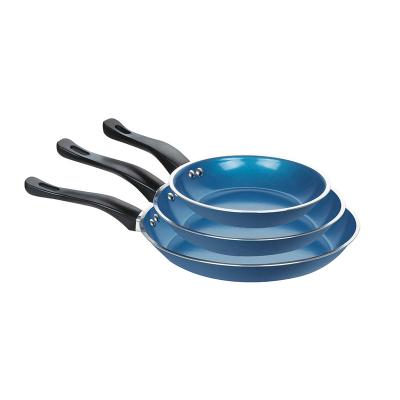 China Viable Pressed Aluminum Blue Ceramic Frying Pan Set With Rim for sale