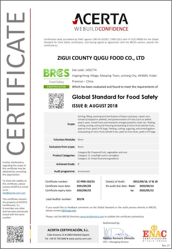 BRC - Zigui County Qugu Food Co., Ltd.