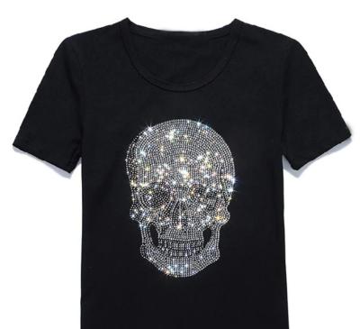 China Custom Anti-Shrink Printing Rhinestone Skull Rhinestone Logo T-Shirts Stylish Cotton T-Shirts Men for sale