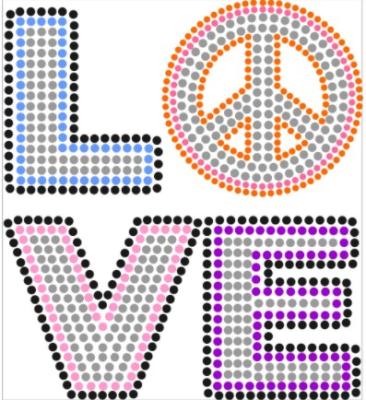 China Flatback Bling Peace Love Rhinestone Transfer Iron On Peace Logo Cotton Heat Transfer for sale