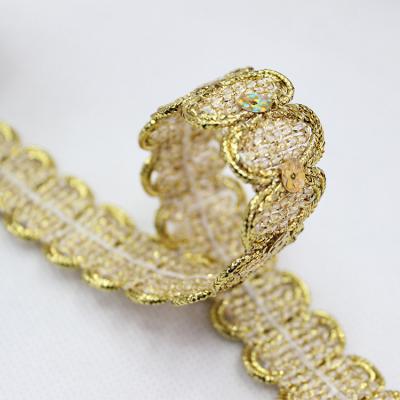 China Width Luxury Gold Sequin Accessory 2.5CM Costume Lace Gimp Metallic Braid Trim For Dress for sale