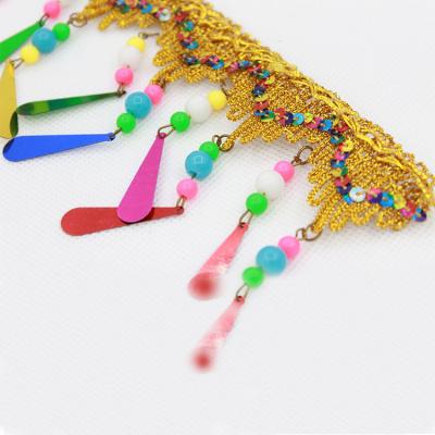 China Mobile Phone Accessories 60mm DIY Cell Phone Accessories 60mm Turkish Gold Laser Bell Tassel Braided Silver Sequined Lace Trimming Lace Fabric for sale