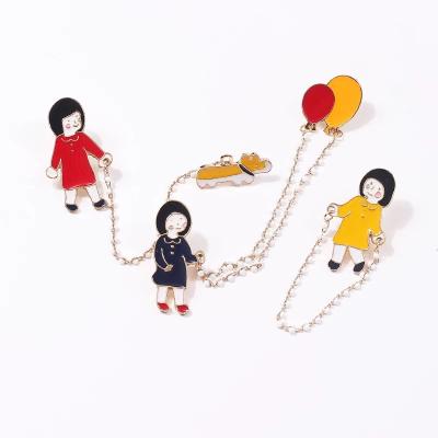 China Cute Funny Cool Walking Brooch Oil Drop Pin Jewelry Cartoon Cloth Decoration Pin Little Girl Dog Jump Rope Creative Balloon Cloth Decoration for sale