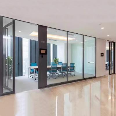 China Modern American Commercial Interior Removable Tempered Glass Frameless Clear Office Partition Wall High Wall 42MM Thickness for sale