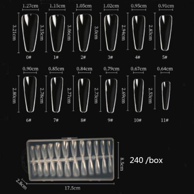 China DIY Nail Art Wholesale 240 PCS Clear Ballerina Pure Color Full Cover Fake Nails Tip Extra Long C Curve Nail Tips for sale