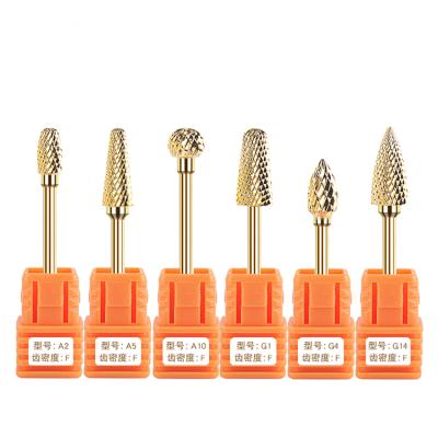 China Tungsten Carbide Gold 5 in 1 Steel Drill Tool 3/32 Bits Nail Folder Electric Nail Drill Bit for sale