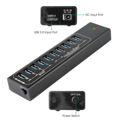 China Powered USB Hub 3.0, 10-Port USB Data Hub Splitter for sale