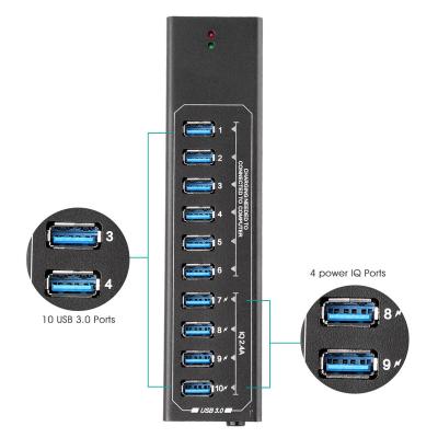 China Powered USB 3.0 Hub, 10 Ports USB Hub Splitter for sale