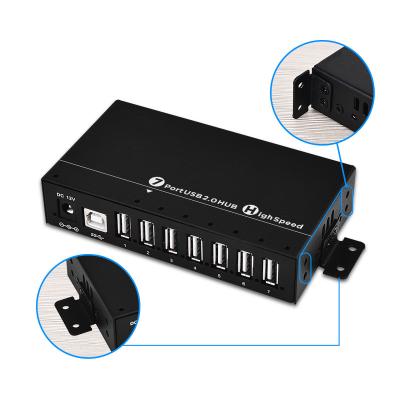 China Aluminum 7 port 36W powered USB 2.0 data sync and charging hub with DIN-RAIL Mountable bracket for wall and desk installation for sale