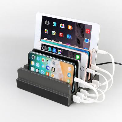 China 6 port 2.4A charging station public cell phone battery USB charger for tablets iPad with 5pcs phone holders for sale