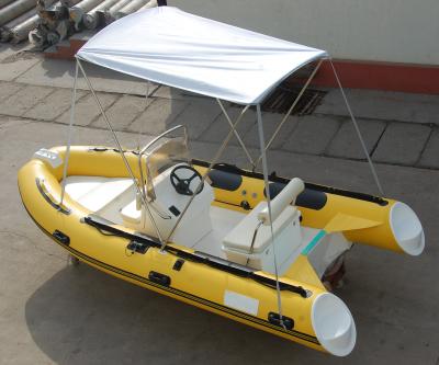 China Yellow 14ft Fiberglass RIB Inflatable Rescue Boat With Outboard Motor for sale