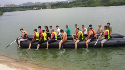 China Black Hand Made 0.9mm PVC Heavy Duty Inflatable Boat 20 Person for sale