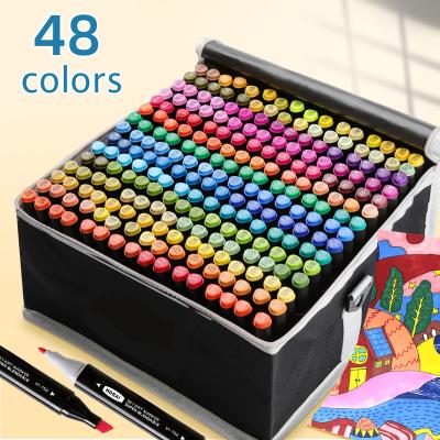 China PP Art Markers Set 48 Dual Colors Fineline Non-Toxic Art Drawing Alcohol Permanent Marker Twin Tip Pen for sale