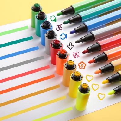 China Fiber 24 Colors Stamp Markers Square Shaped Stamp Tip Marker with Cute Stamp for Painting Coloring Drawing Doodling Writing for sale