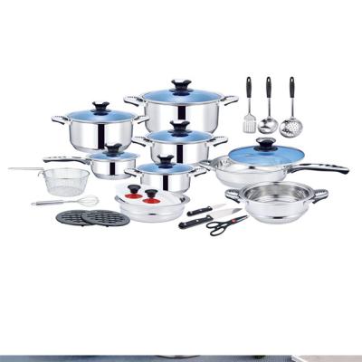 China Sustainable 25/30PCS Cookware Sets Stainless Steel Cookware Set With Long Stay Cool Handles for sale