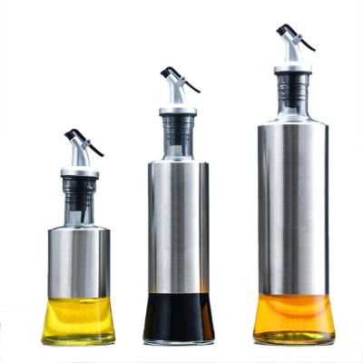 China Storage 11 Ounce Spice Olive Oil And Vinegar Dispenser Set For Kitchen , Premium Stainless Steel Oil Bottles Dispenser for sale