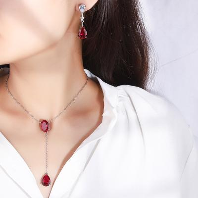 China 2021 FASHIONABLE European and American Caibao RED EARRINGS NECKLACE SET advanced fashion jewelry set for sale