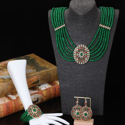 China TRENDY Retro Fashion Beaded Resin Beads Jewelry High Quality Set Women's Wedding Party Necklace Earrings Set Crystal Jewelry for sale