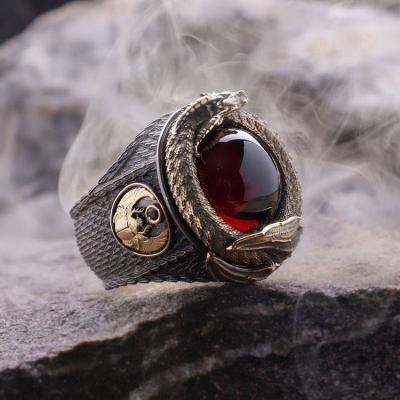 China Vintage European And American Dragon Inlaid Carved Gem Ring Retro Bossy Men's Jewelry Rings for sale