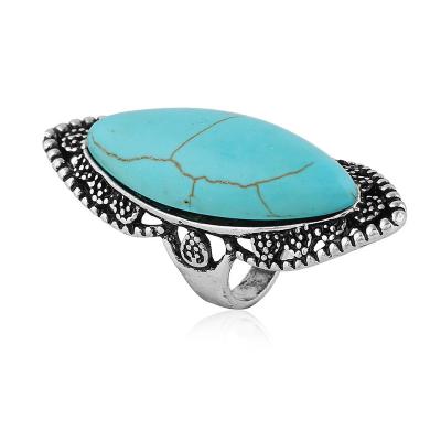 China FASHIONABLE retro exaggerated national style inlaid turquoise Ring European and trend American Bohemian pop fashion geometric rings for sale